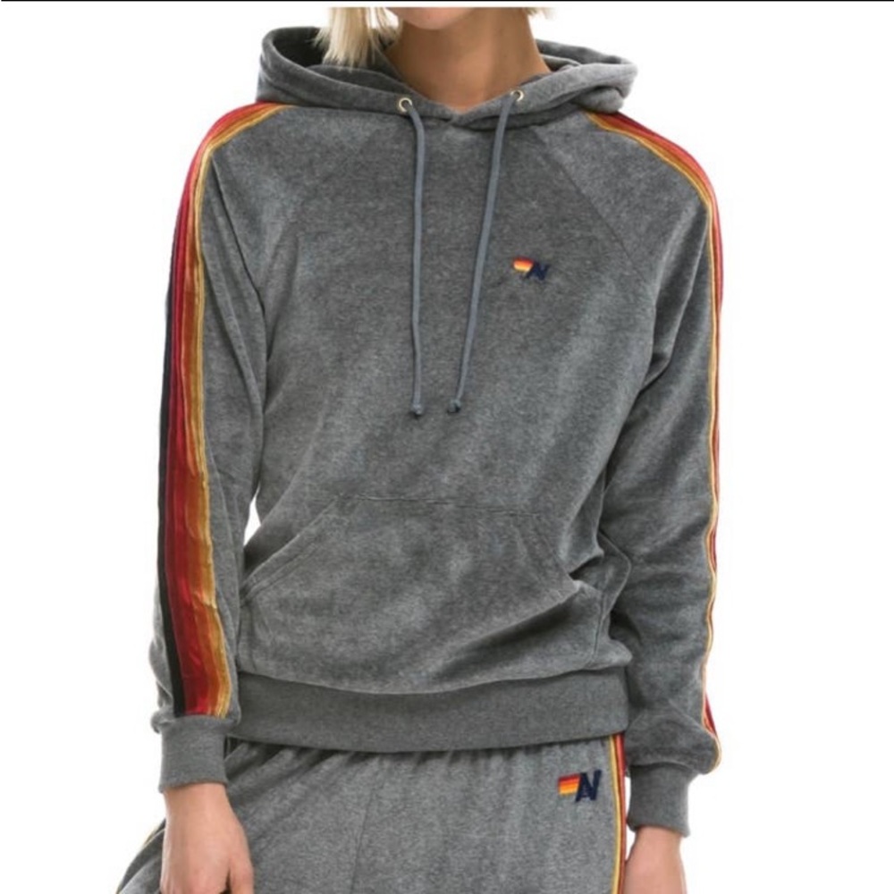 Aviator Nation - Classic w/ Velvet Stripes Pullover Hoodie in Heather Grey